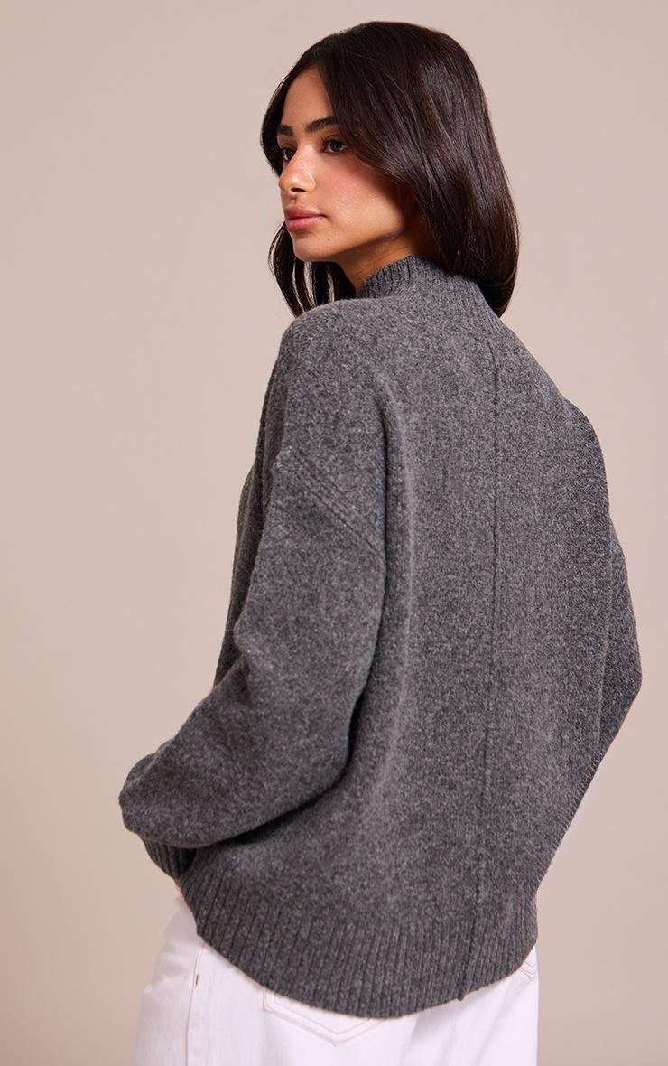 Pretty Little Thing Petite Charcoal Knit Oversized Polo Neck Sweater