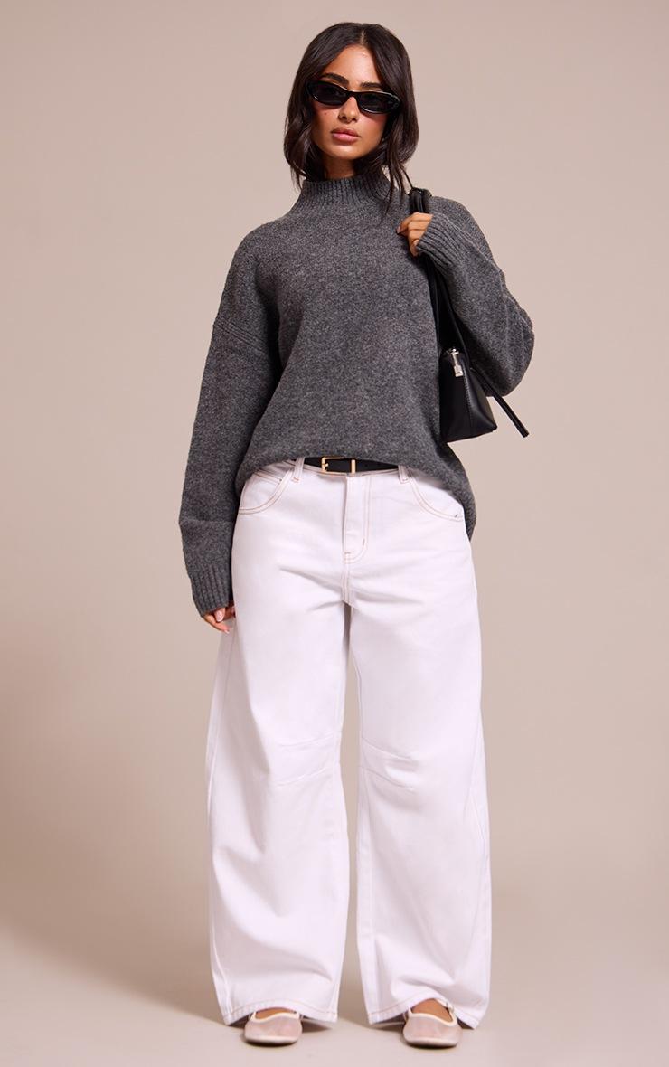 Pretty Little Thing Petite Charcoal Knit Oversized Polo Neck Sweater