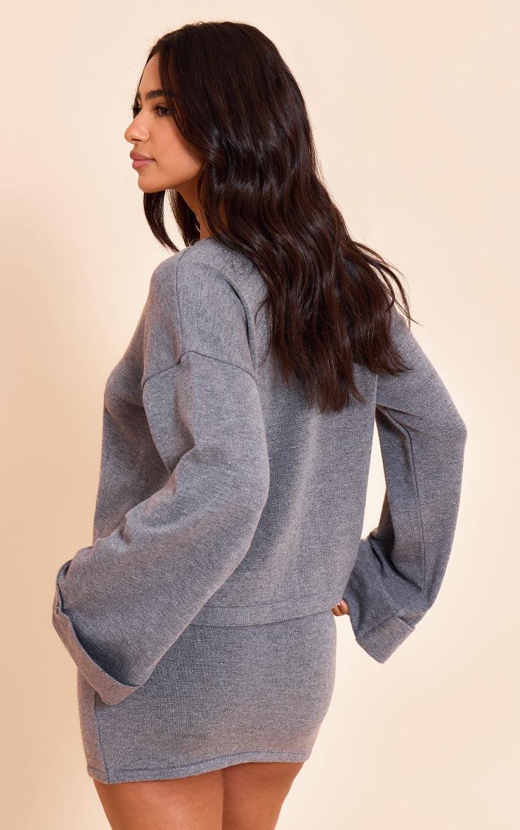 Pretty Little Thing Petite Charcoal Knit Turn Up Hem Cardigan