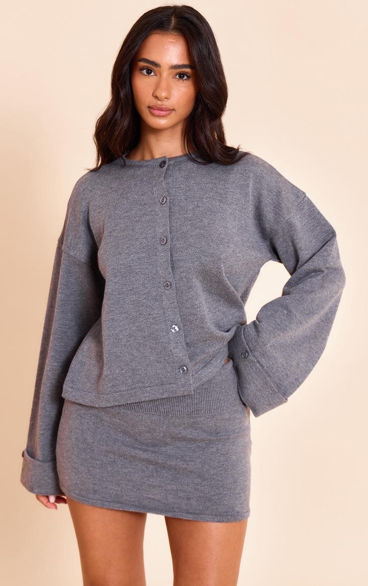 Pretty Little Thing Petite Charcoal Knit Turn Up Hem Cardigan