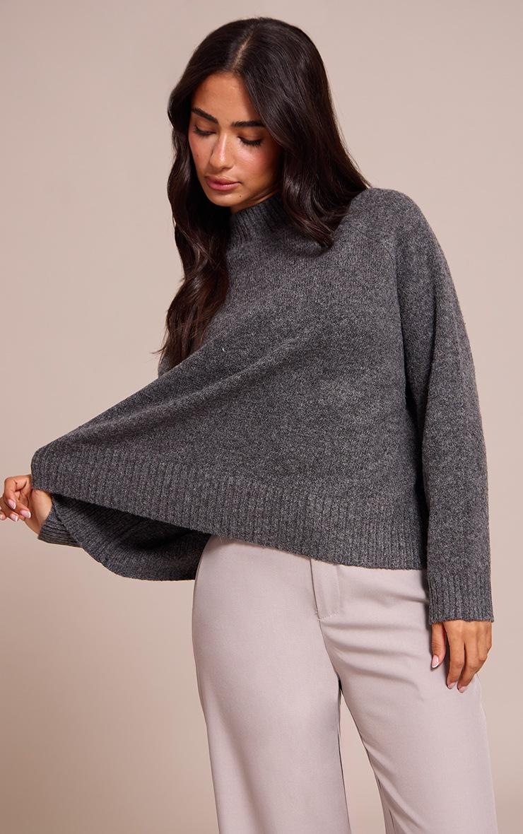 Pretty Little Thing Petite Charcoal Knit Turtleneck Sweater