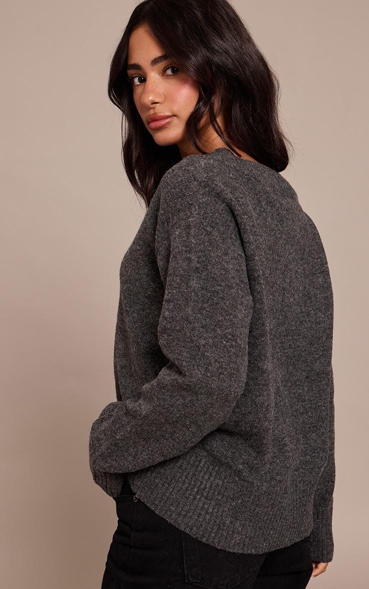 Pretty Little Thing Petite Charcoal Knit V-neck Sweater