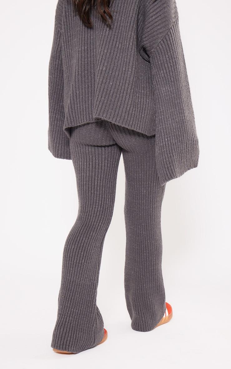 Pretty Little Thing Petite Charcoal Rib Knit Wide Leg Pants