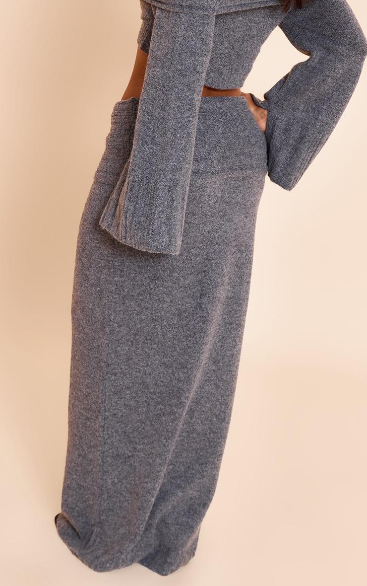 Pretty Little Thing Petite Charcoal Rib Soft Knit Fold Over Maxi Skirt