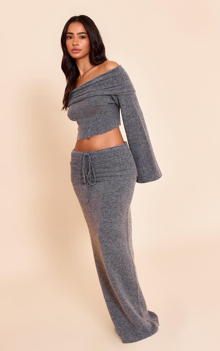 Pretty Little Thing Petite Charcoal Rib Soft Knit Fold Over Maxi skirt