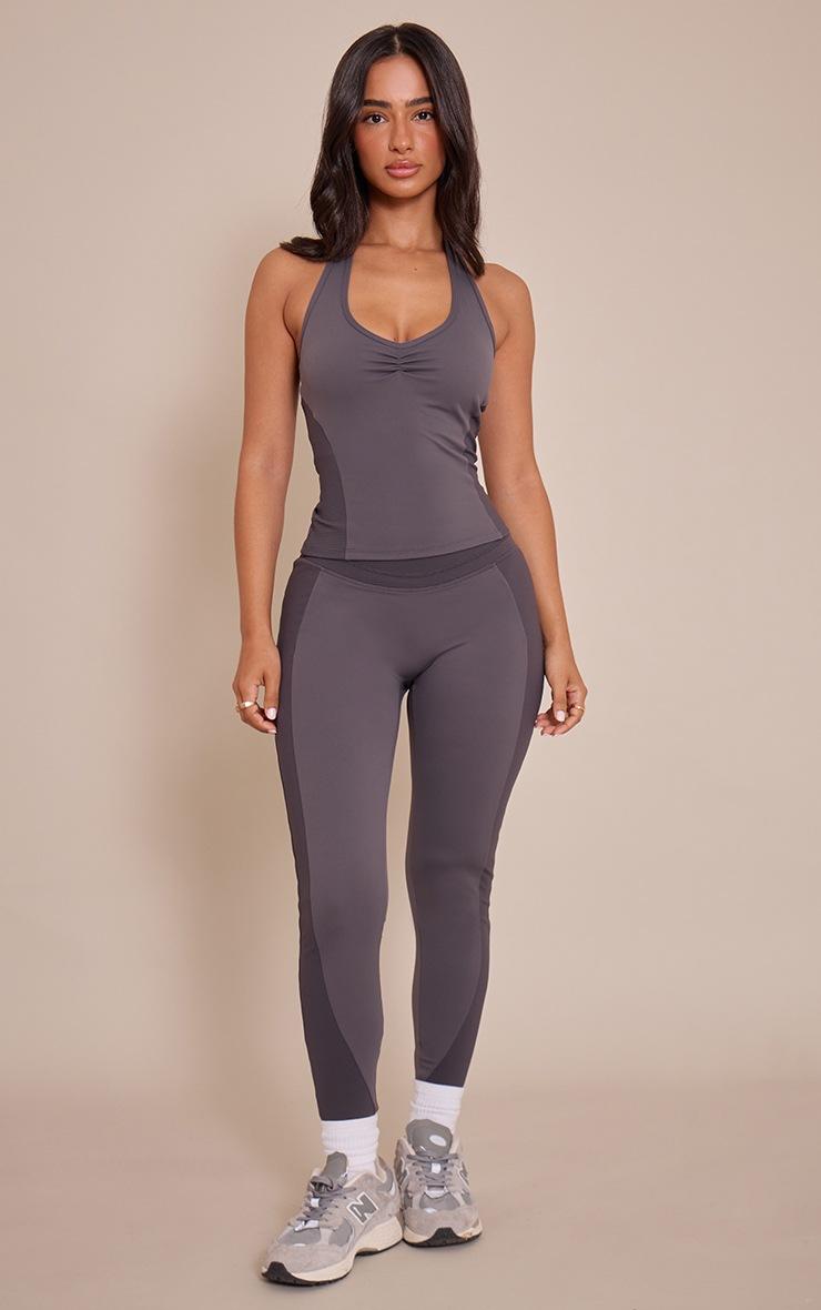 Pretty Little Thing Petite Charcoal Sculpt Rib Panel Leggings