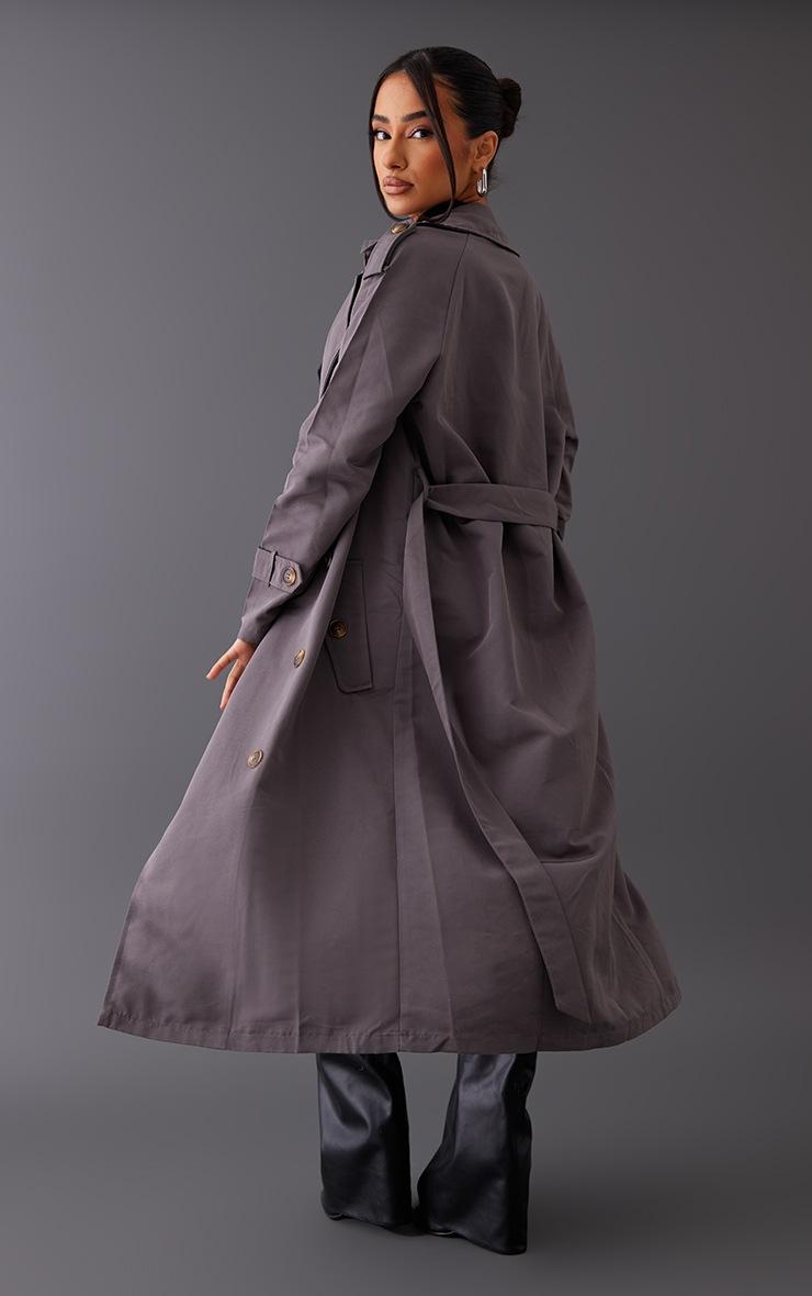 Pretty Little Thing Petite Charcoal Tie Waist Trench Coat