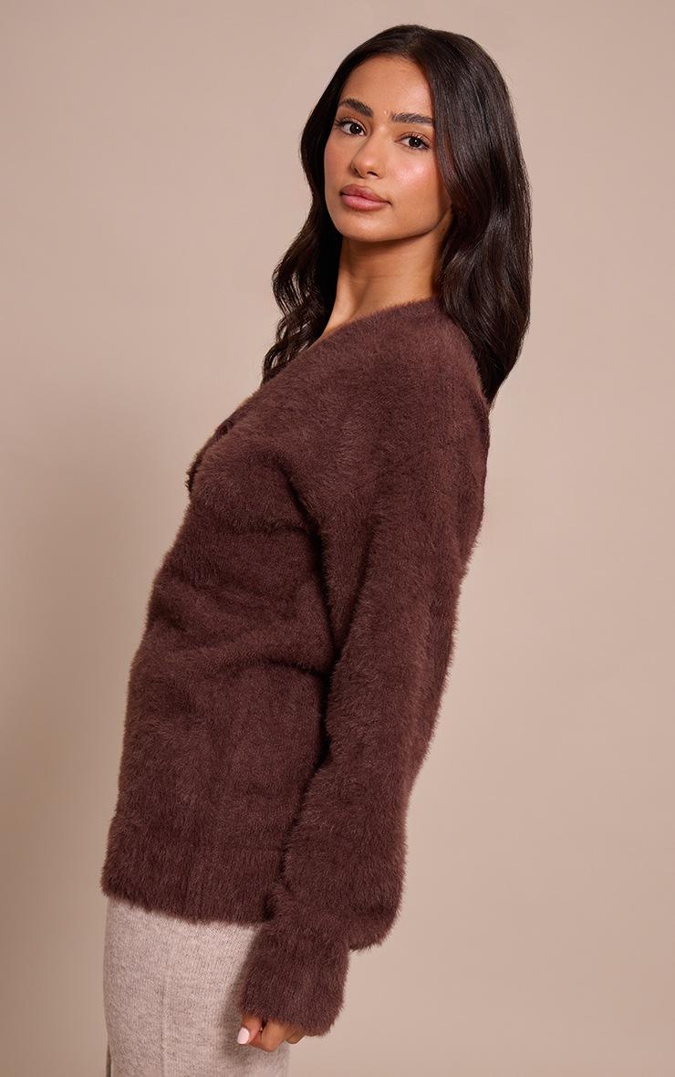 Pretty Little Thing Petite Chocolate Asymmetric Button Up Sweater