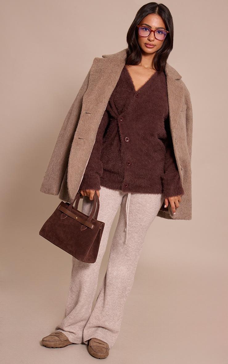 Pretty Little Thing Petite Chocolate Asymmetric Button Up Sweater