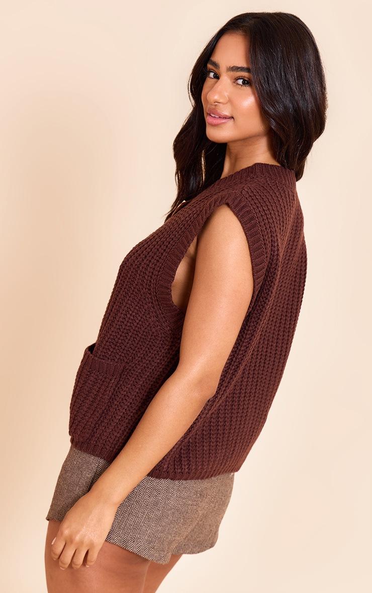 Pretty Little Thing Petite Chocolate Button Detail Knitted Vest