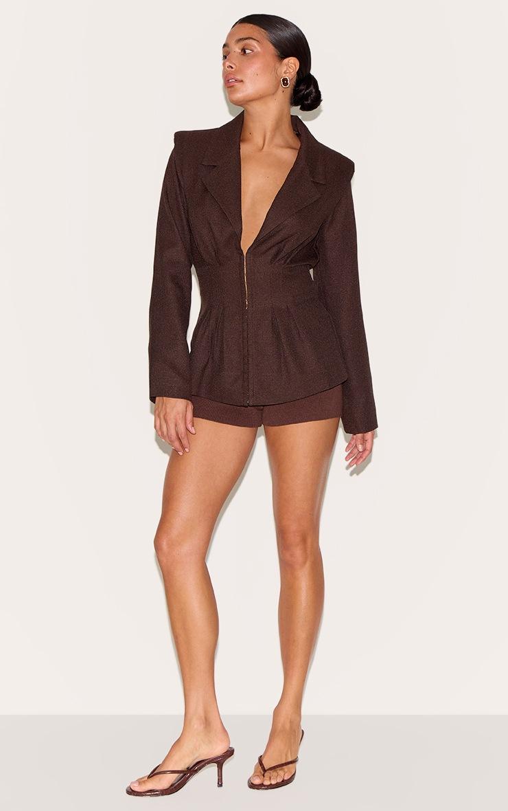 Pretty Little Thing Petite Chocolate Cinched Waist Blazer