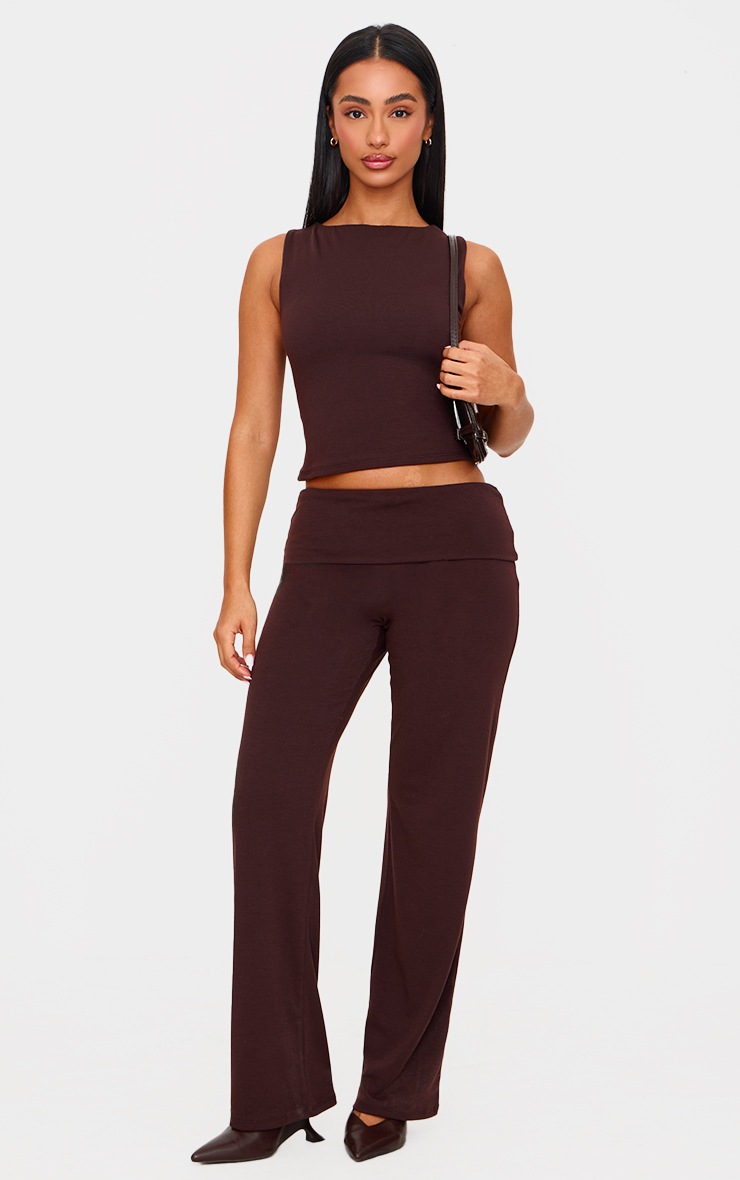 Pretty Little Thing Petite Chocolate Contour Jersey Sleeveless Longline Top