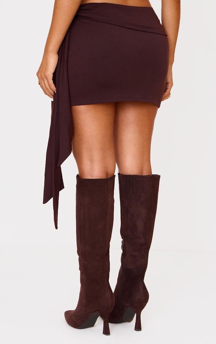 Pretty Little Thing Petite Chocolate Contour Jersey Tie Detail Foldover Mini Skirt