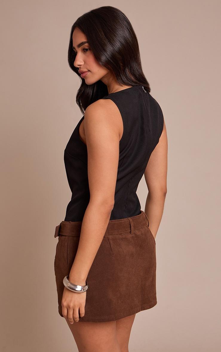 Pretty Little Thing Petite Chocolate Croc Suede Belted Mini Skirt