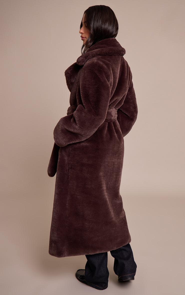 Pretty Little Thing Petite Chocolate Faux Fur Tie Waist Maxi Coat