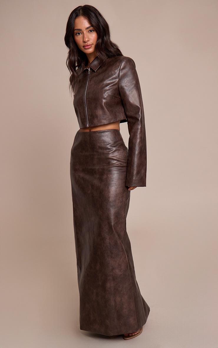 Pretty Little Thing Petite Chocolate Faux Leather Maxi Skirt