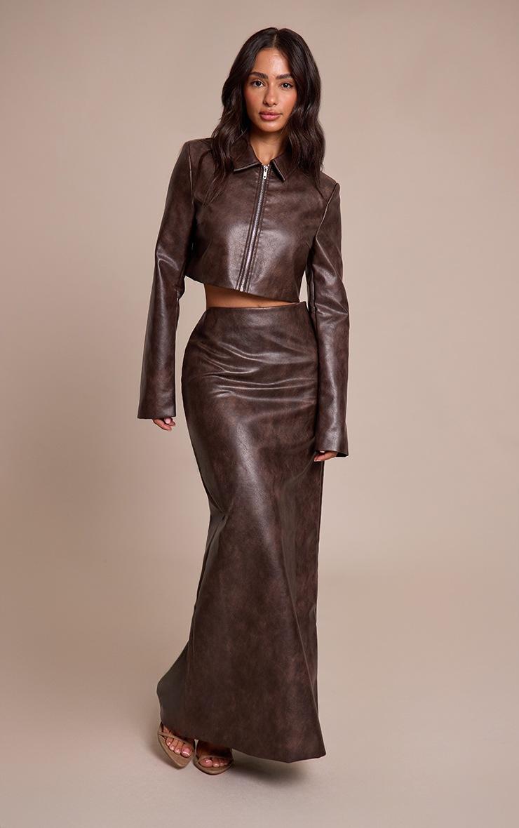 Pretty Little Thing Petite Chocolate Faux Leather Maxi Skirt
