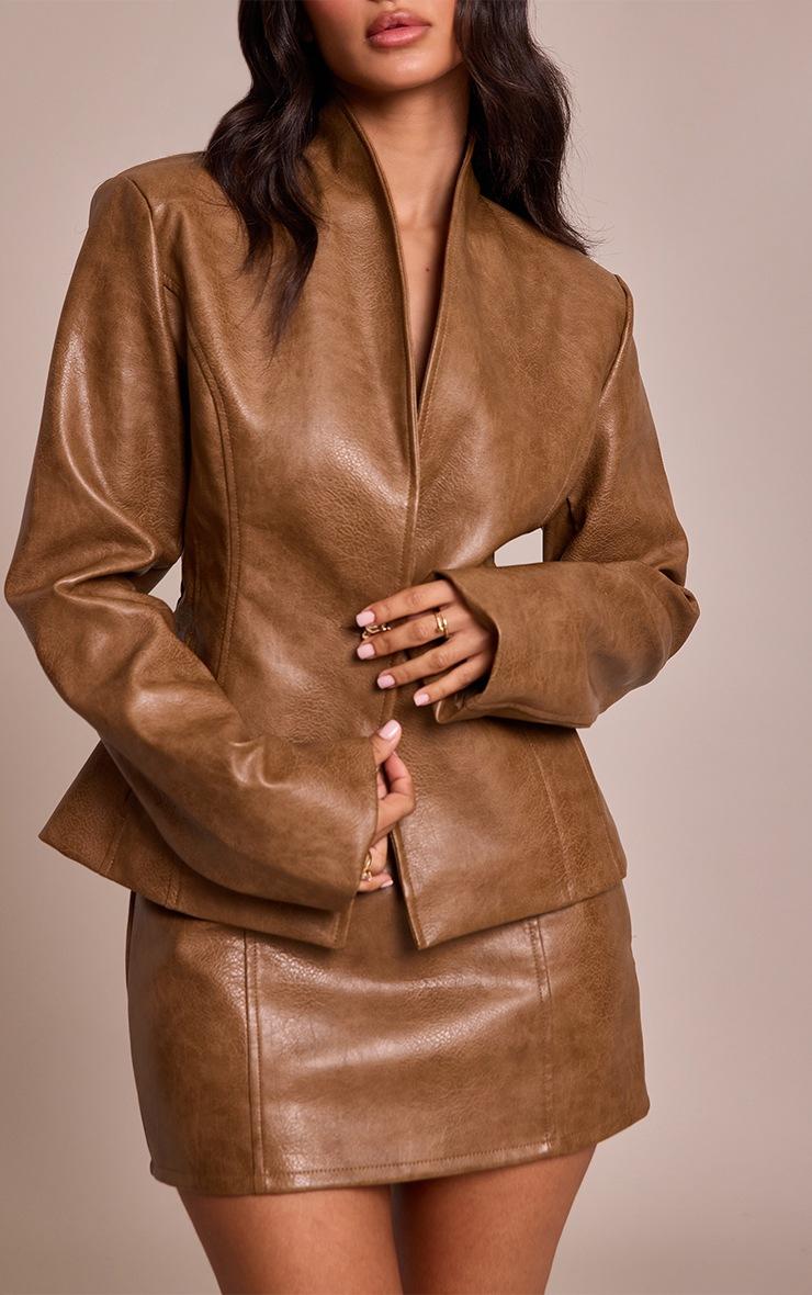 Pretty Little Thing Petite Chocolate Faux Leather Mini Skirt