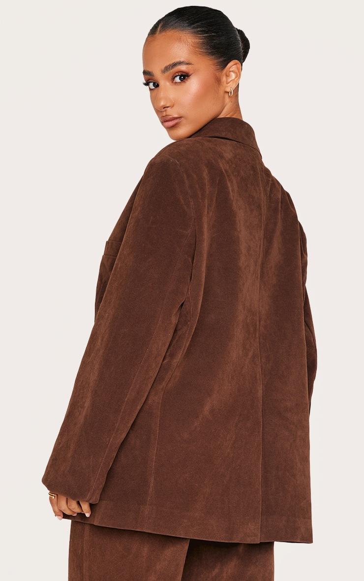 Pretty Little Thing Petite Chocolate Faux Suede Longline Blazer