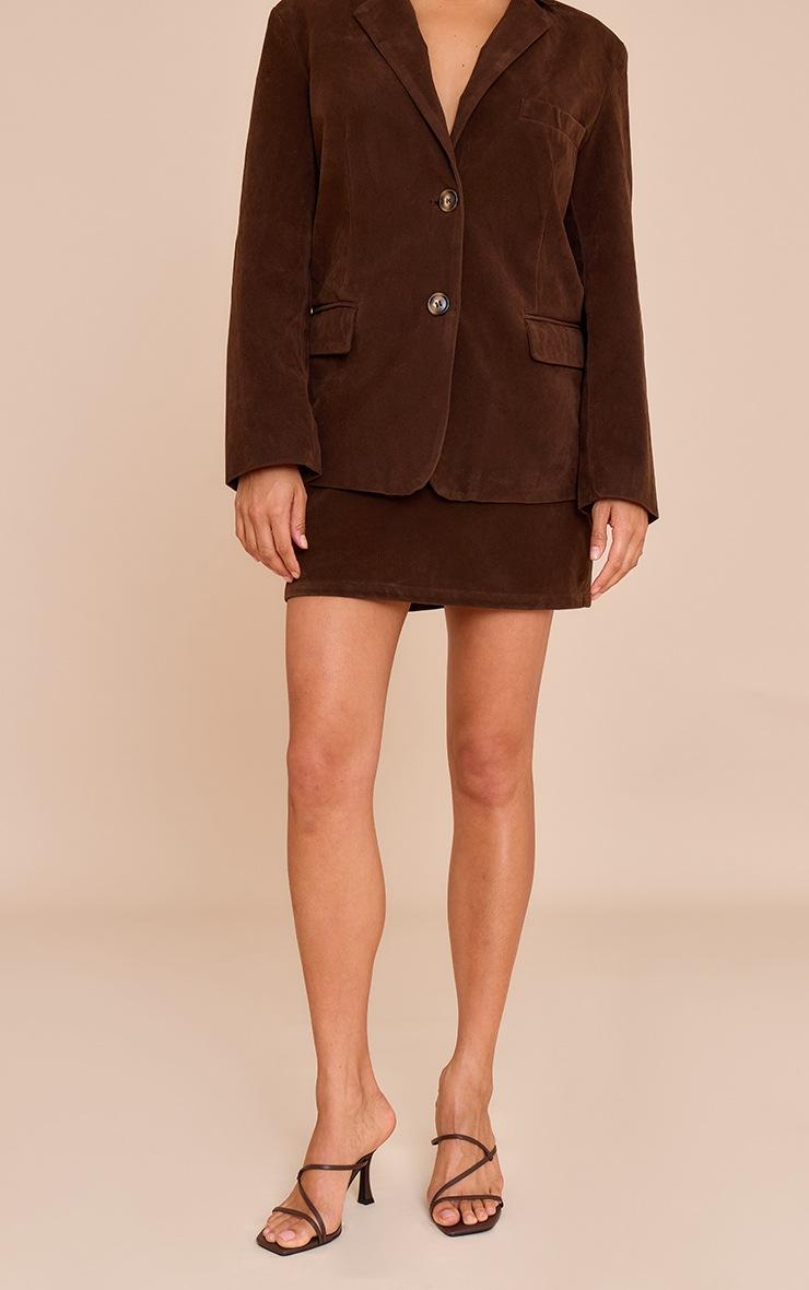Pretty Little Thing Petite Chocolate Faux Suede Mini Skirt