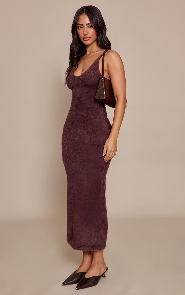 Pretty Little Thing Petite Chocolate Fluffy Knitted Strappy Maxi Dress