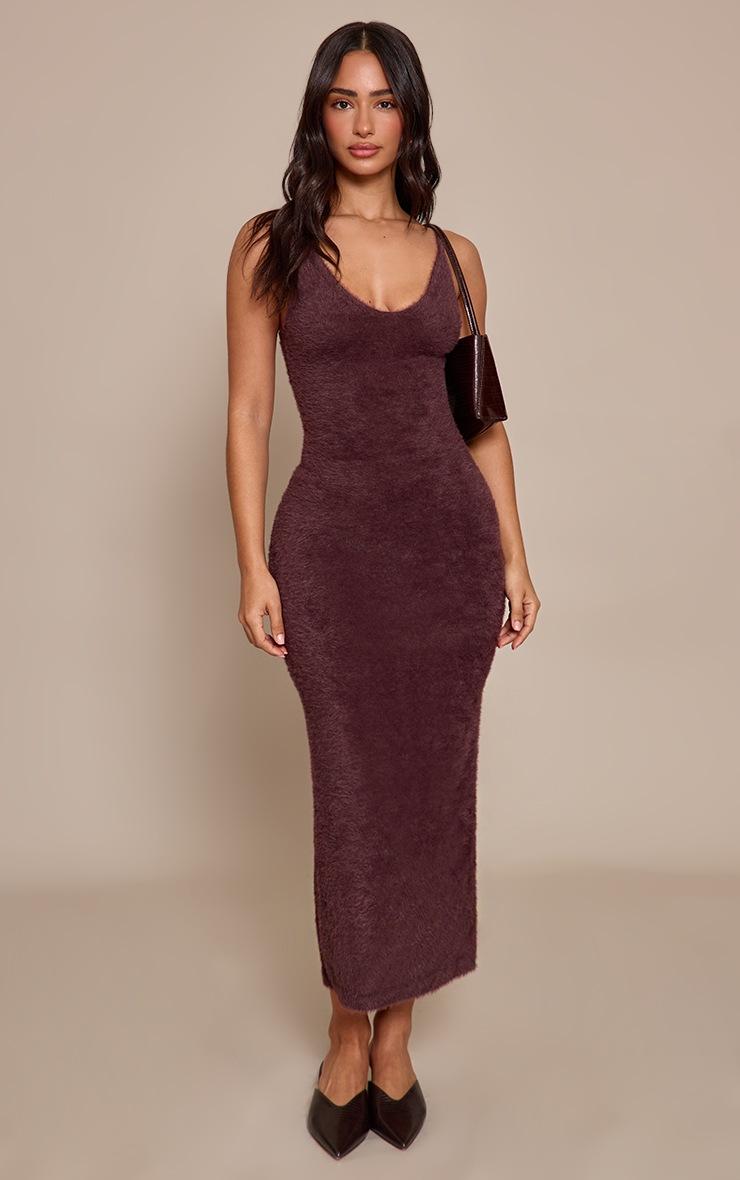 Pretty Little Thing Petite Chocolate Fluffy Knitted Strappy Maxi Dress