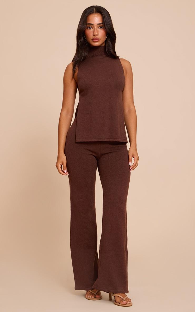 Pretty Little Thing Petite Chocolate High Neck Knitted Sleeveless Top