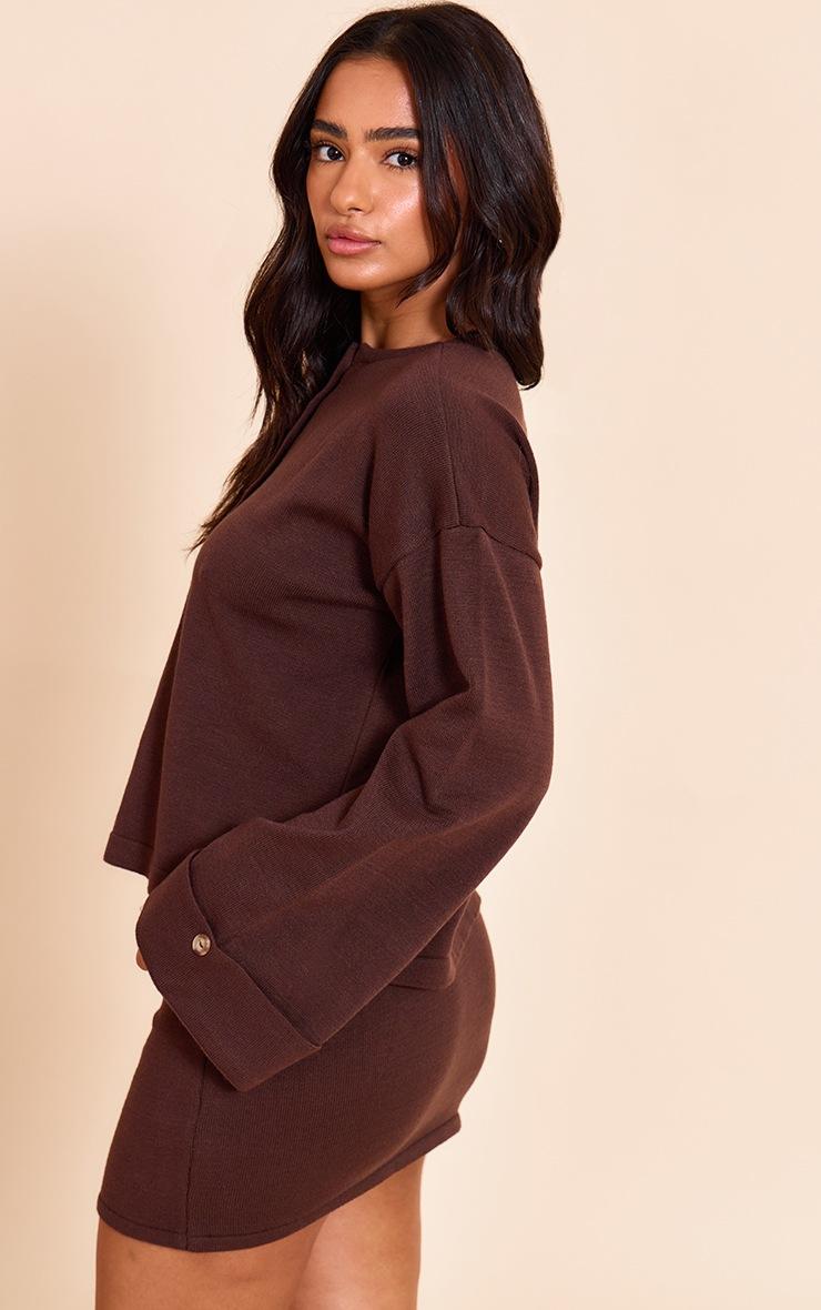 Pretty Little Thing Petite Chocolate Knit Turn Up Hem Cardigan