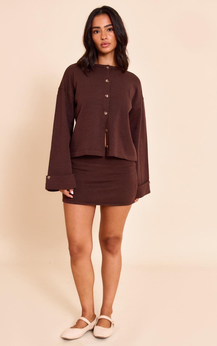 Pretty Little Thing Petite Chocolate Knit Turn Up Hem Cardigan