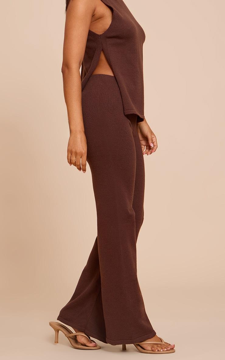 Pretty Little Thing Petite Chocolate Knitted Elastic Waist Wide Leg Pants