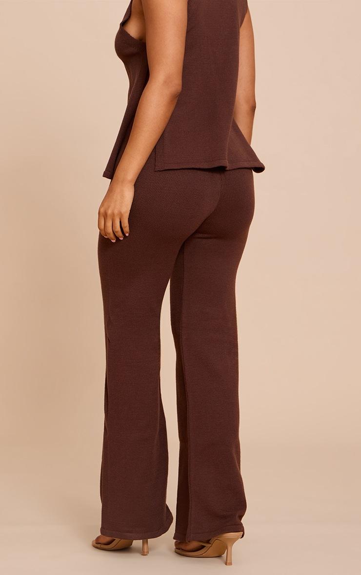 Pretty Little Thing Petite Chocolate Knitted Elastic Waist Wide Leg Pants