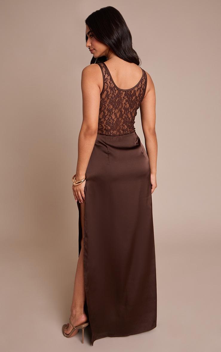Pretty Little Thing Petite Chocolate Lace & Satin Maxi Dress