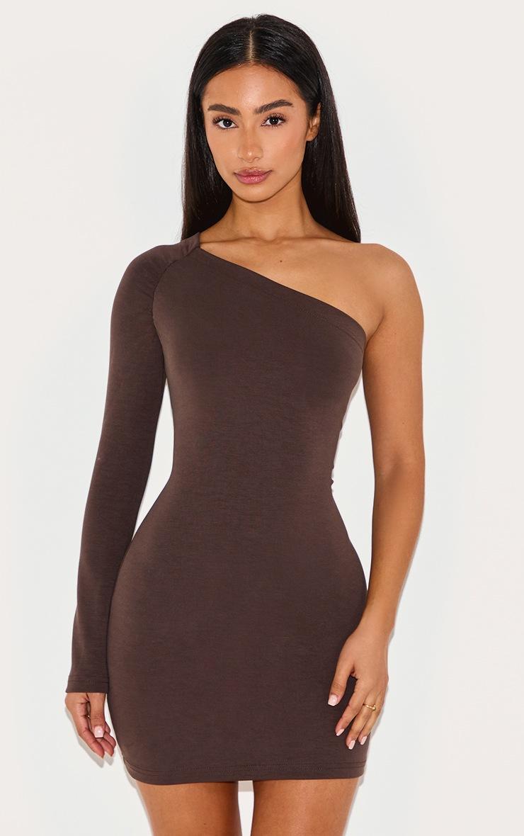Pretty Little Thing Petite Chocolate Modal One Shoulder Ruched Bodycon Mini Dress