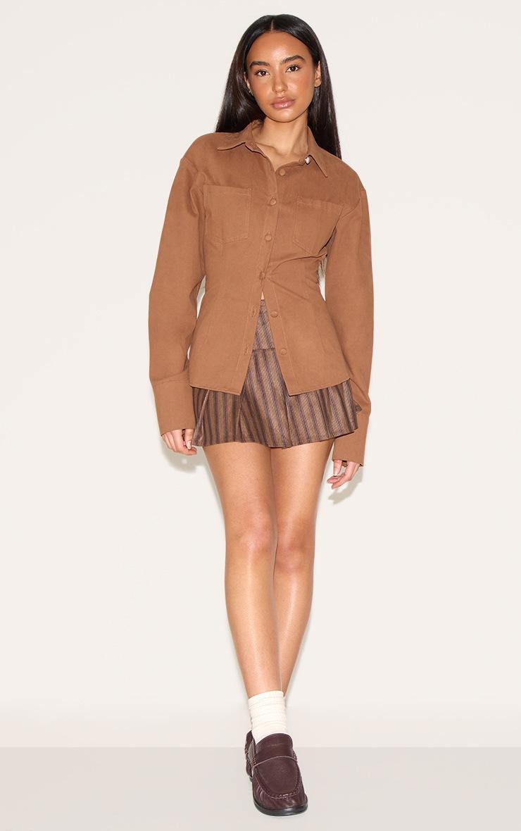 Pretty Little Thing Petite Chocolate Pinstripe Pleated Mini Skirt