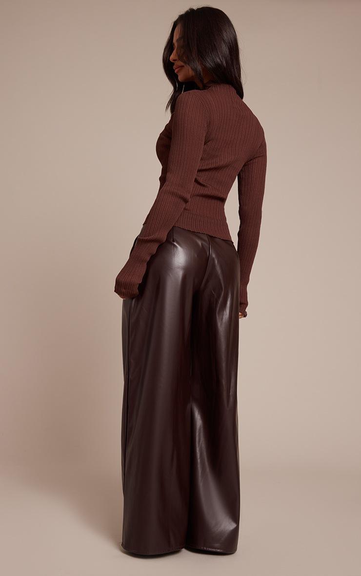 Pretty Little Thing Petite Chocolate Pleated Faux Leather Pants