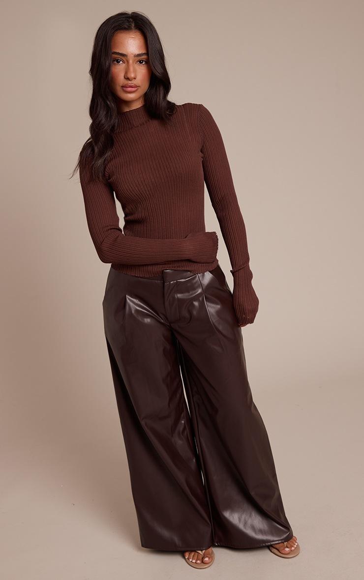 Pretty Little Thing Petite Chocolate Pleated Faux Leather Pants