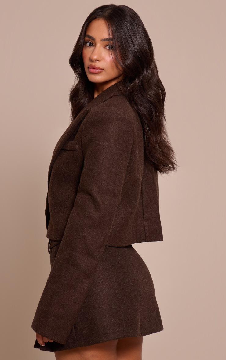 Pretty Little Thing Petite Chocolate Pointed Lapel Short Wool Look Blazer