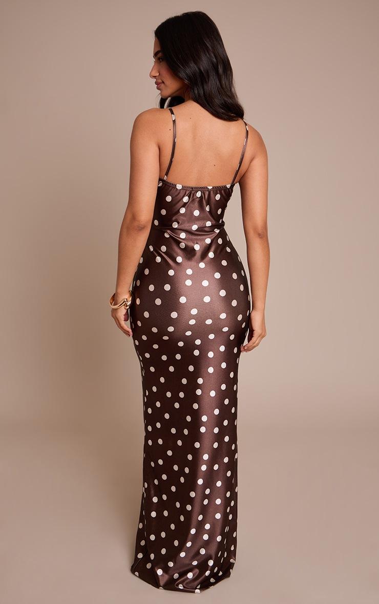 Pretty Little Thing Petite Chocolate Polka Dot Lace Detail Maxi Dress