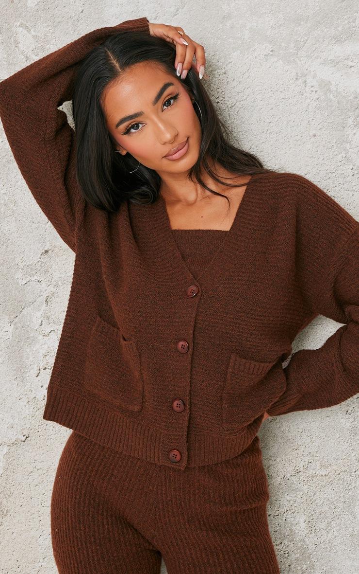 Pretty Little Thing Petite Chocolate Rib Knit Oversized Cardigan