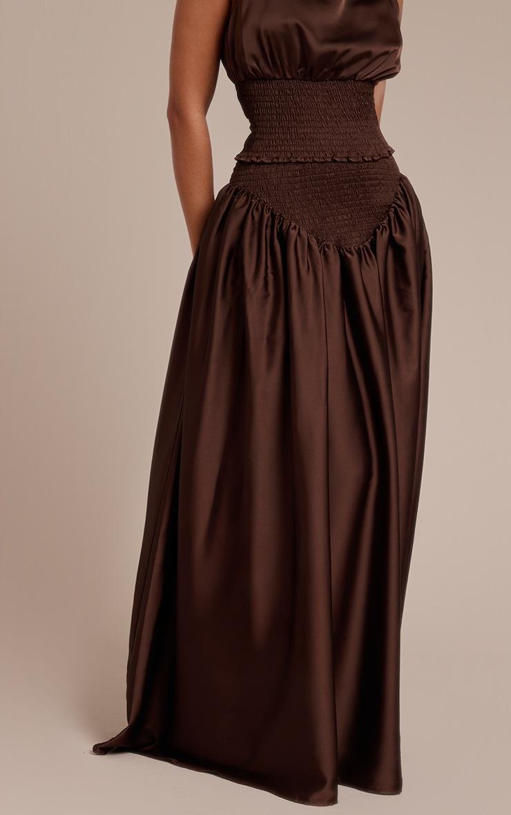 Pretty Little Thing Petite Chocolate Ruched Waist Flowy Maxi Skirt