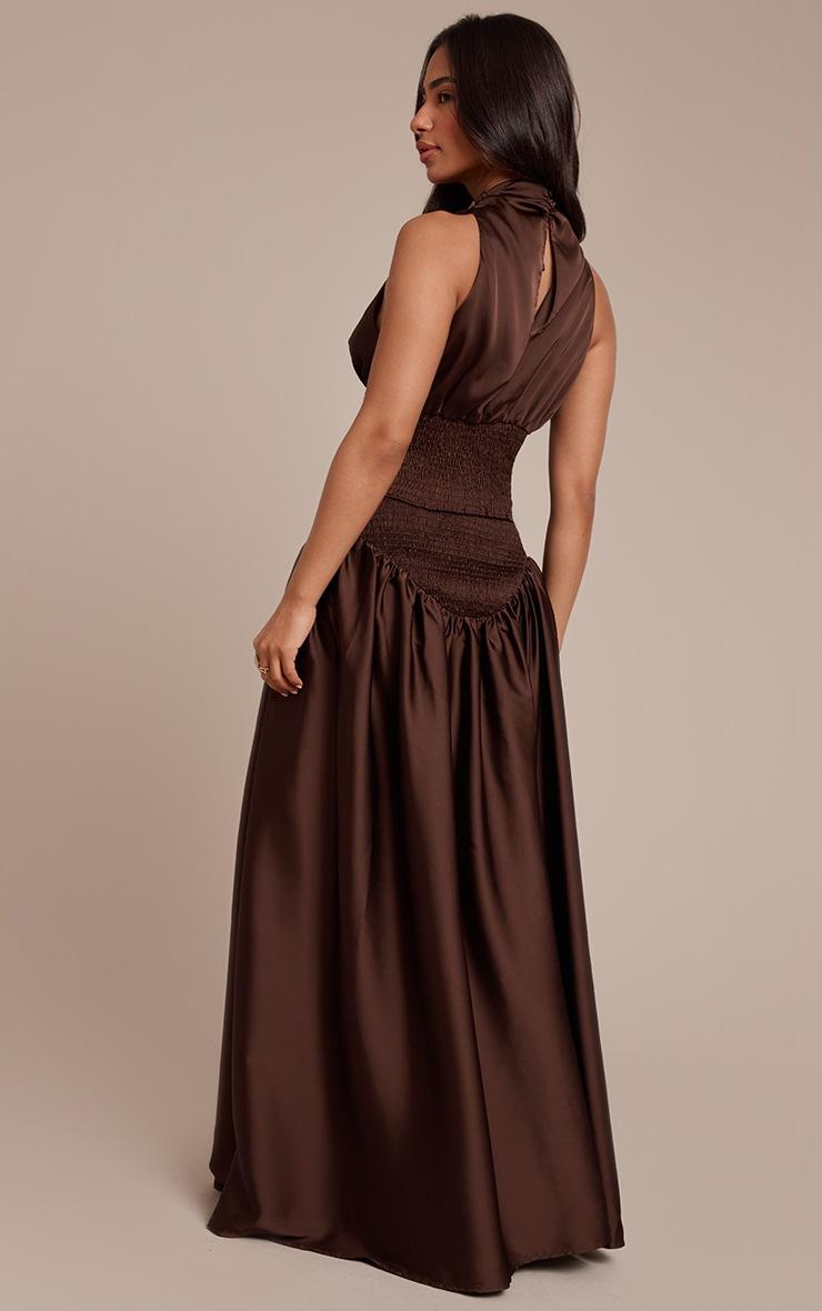Pretty Little Thing Petite Chocolate Ruched Waist Flowy Maxi Skirt