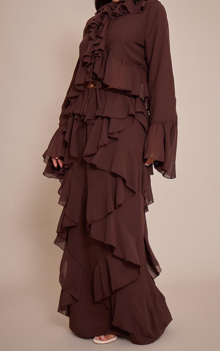 Pretty Little Thing Petite Chocolate Ruffle Chiffon Maxi Skirt