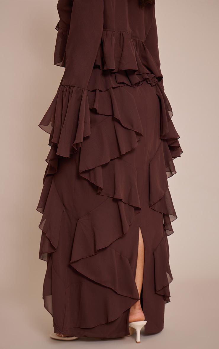 Pretty Little Thing Petite Chocolate Ruffle Chiffon Maxi Skirt