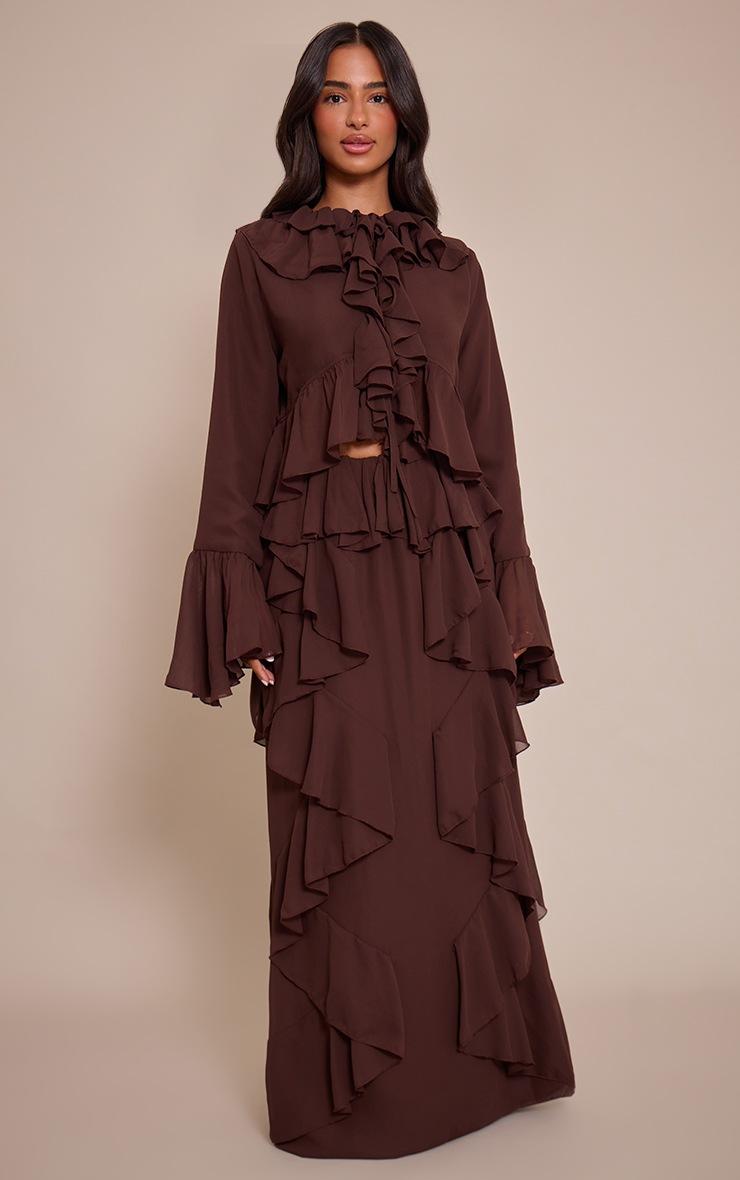 Pretty Little Thing Petite Chocolate Ruffle Chiffon Maxi Skirt