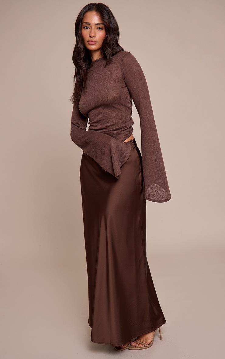 Pretty Little Thing Petite Chocolate Satin Flowy Maxi Skirt