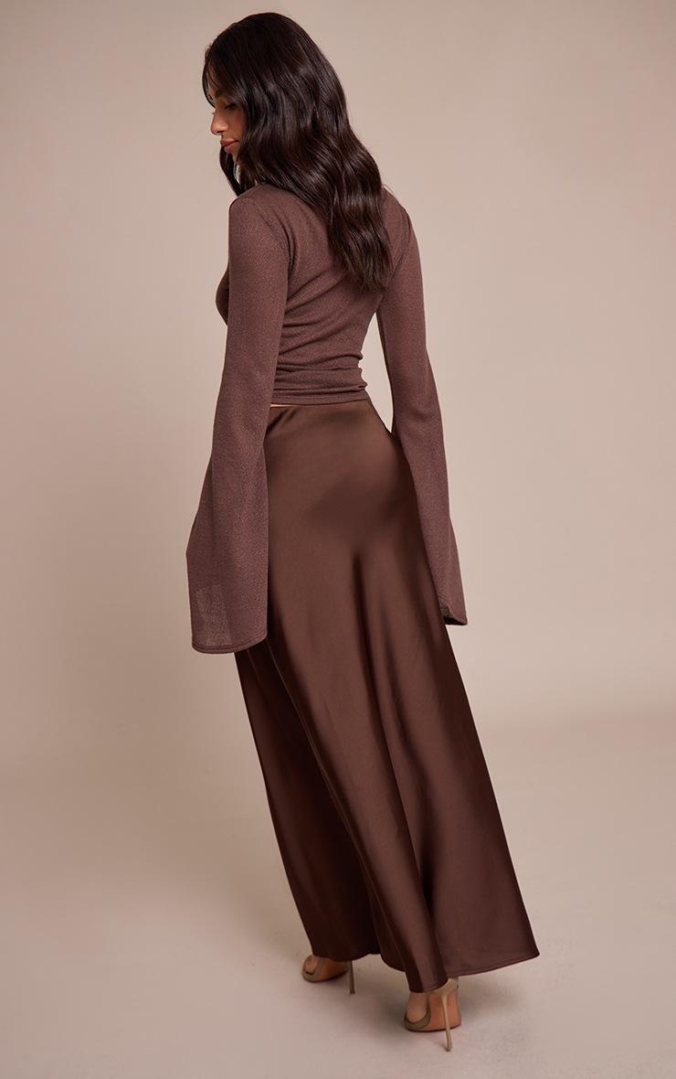 Pretty Little Thing Petite Chocolate Satin Flowy Maxi Skirt