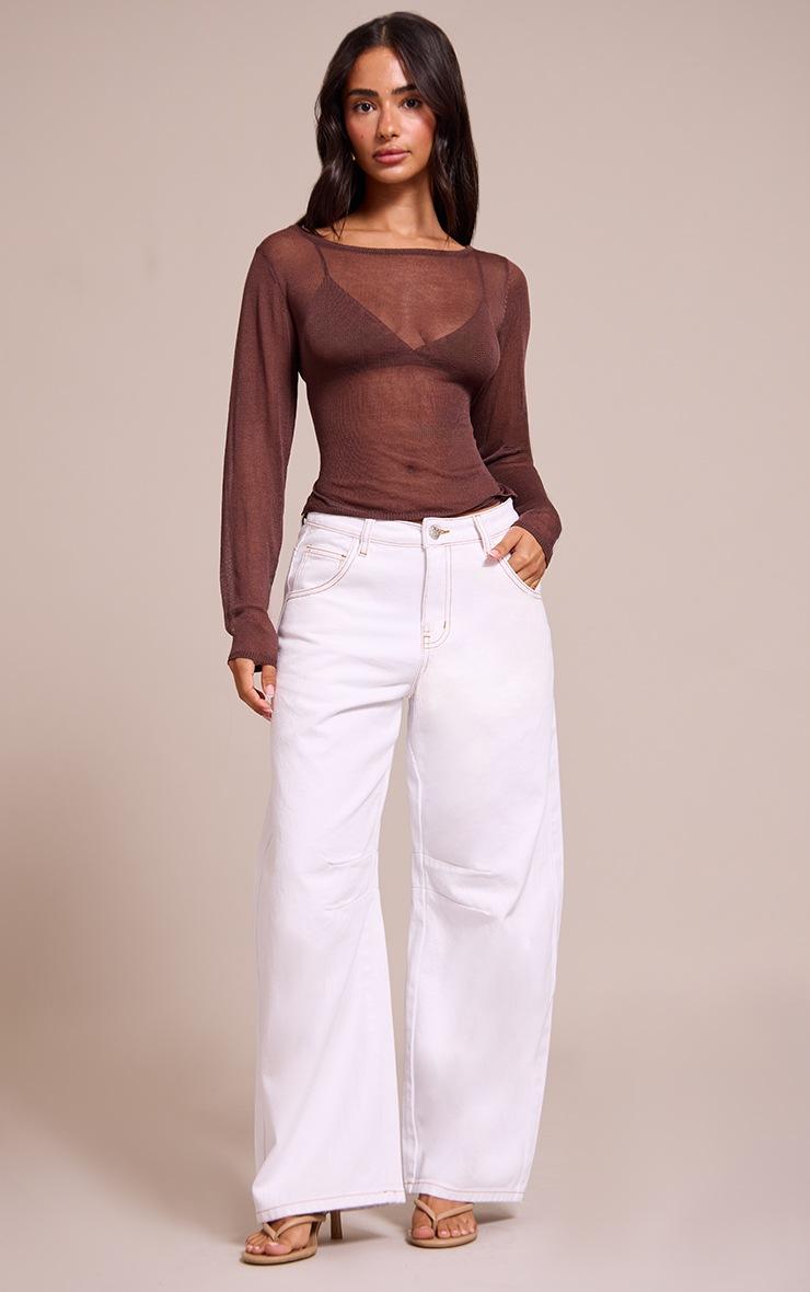 Pretty Little Thing Petite Chocolate Sheer Knit Long Sleeve Top