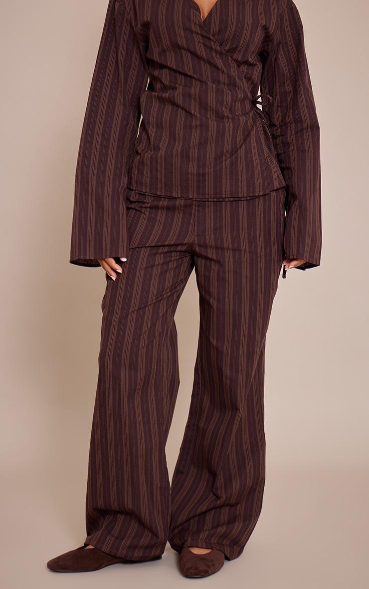 Pretty Little Thing Petite Chocolate Stripe Wide Leg Pants