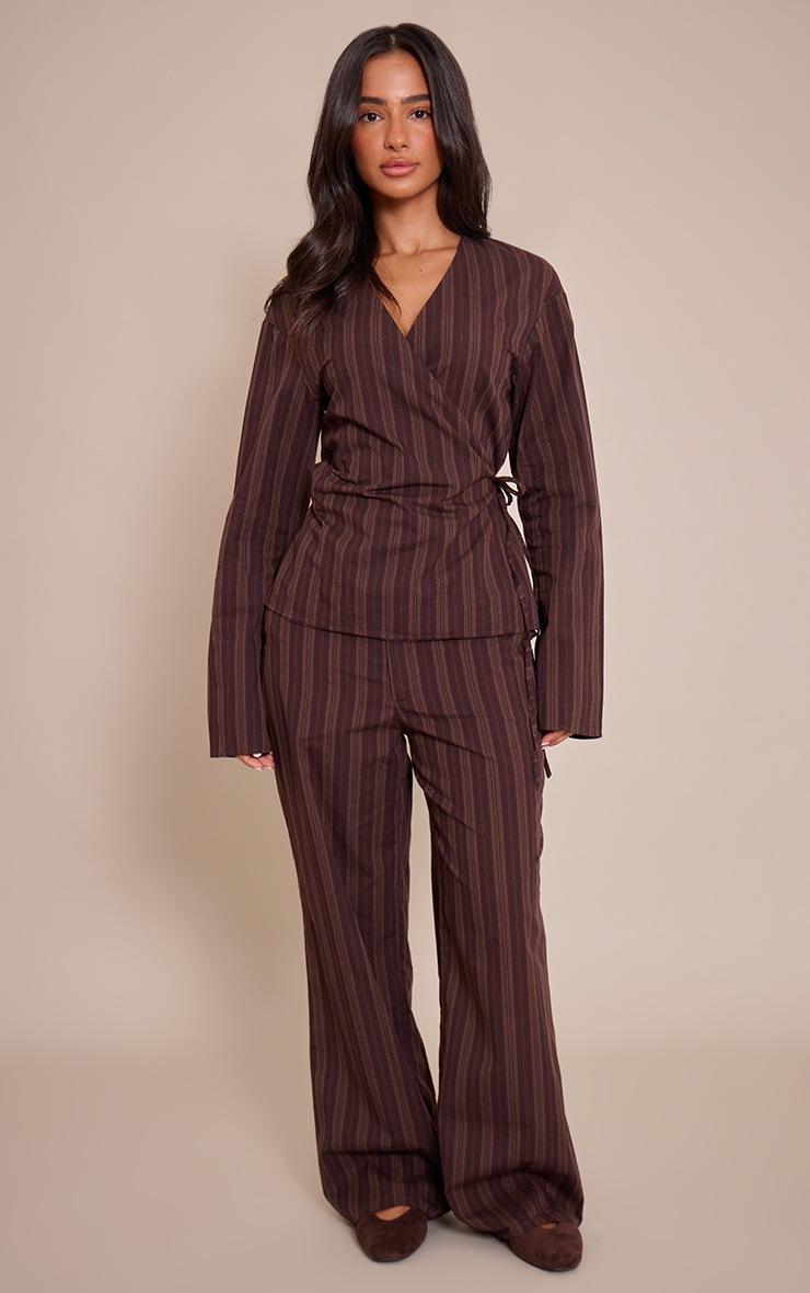Pretty Little Thing Petite Chocolate Stripe Wide Leg Pants