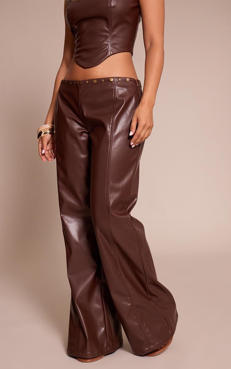 Pretty Little Thing Petite Chocolate Stud Detail Wide Leg Pants